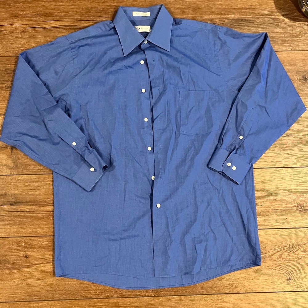 Van Heusen Wrinkle Free Long Sleeve Button Front Shirt Size Large 16 32/33